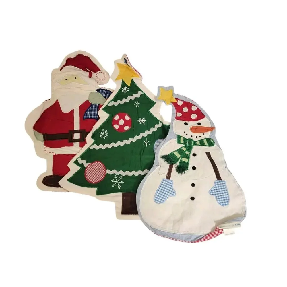Pottery Barn Kids Set Of 3 Christmas Tree Santa Claus Snowman Cotton Placemats